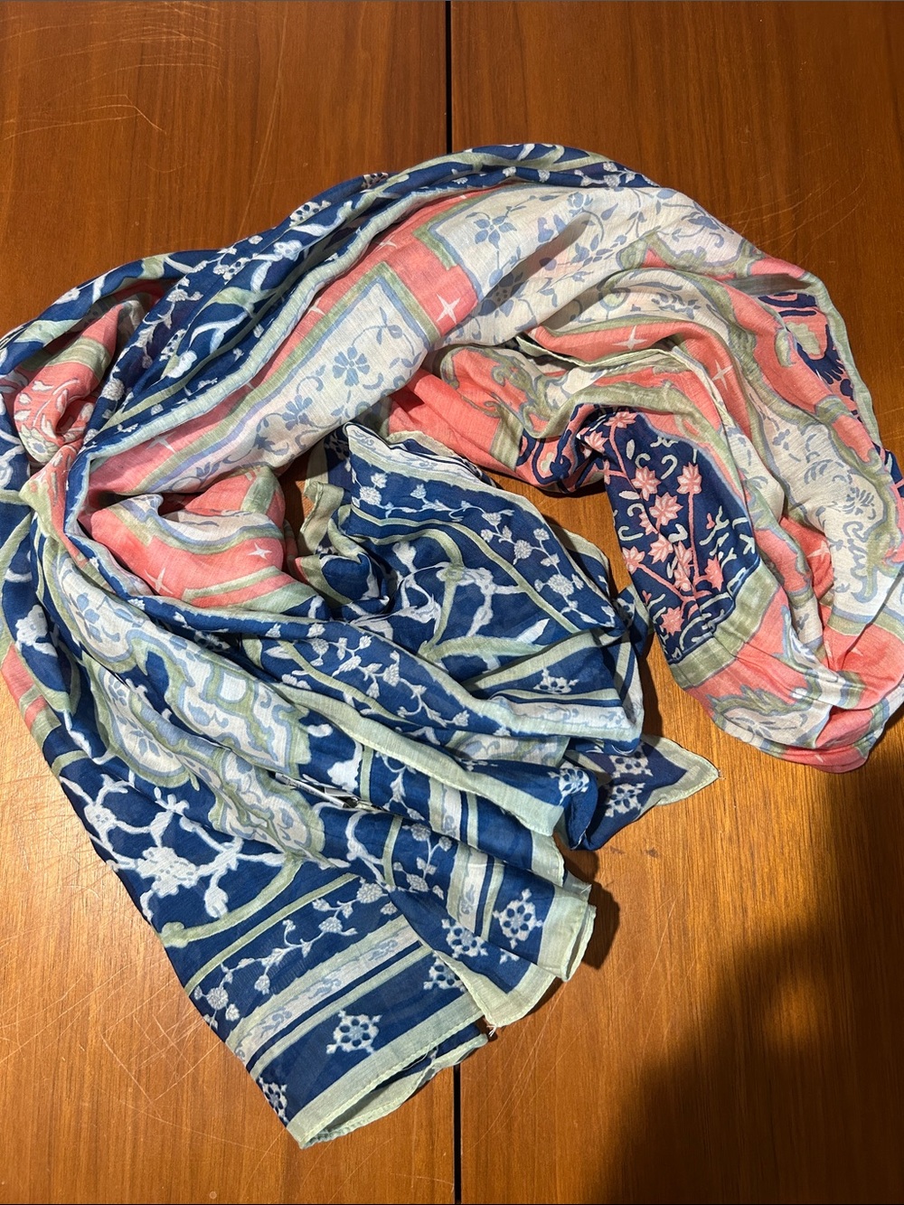 NWT Lightweight Navy and Coral Women's Scarf